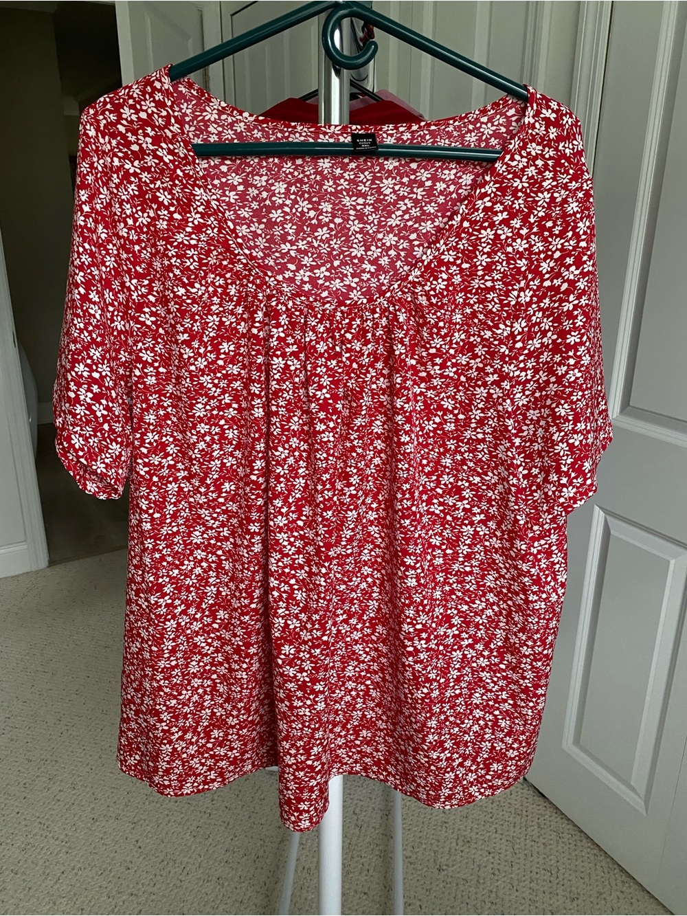 SHEIN Red Floral Scoop-Neck Blouse